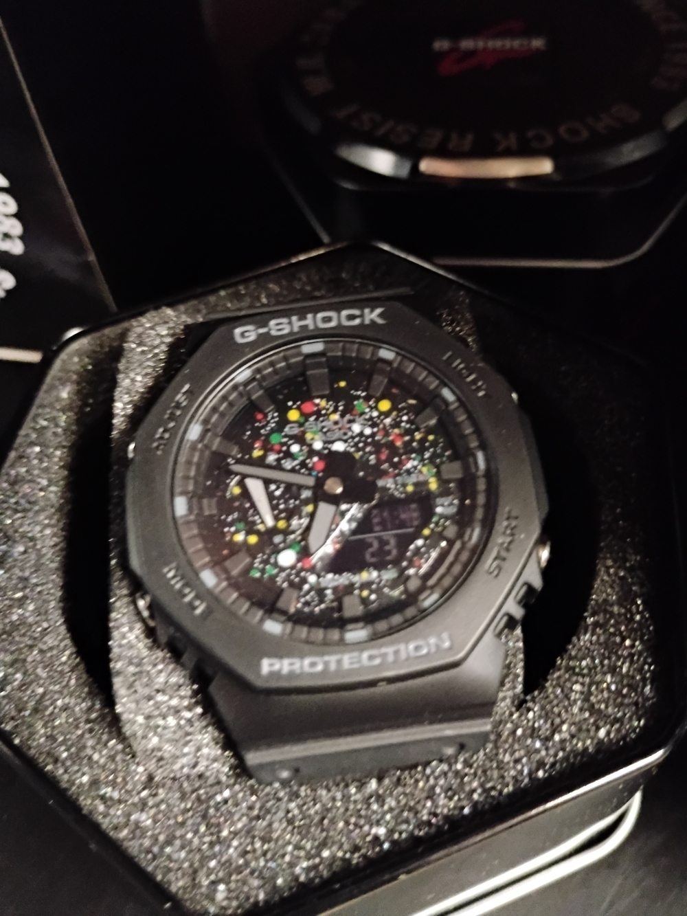 G-Shock Black Watch with Multicolor Speckled Dial